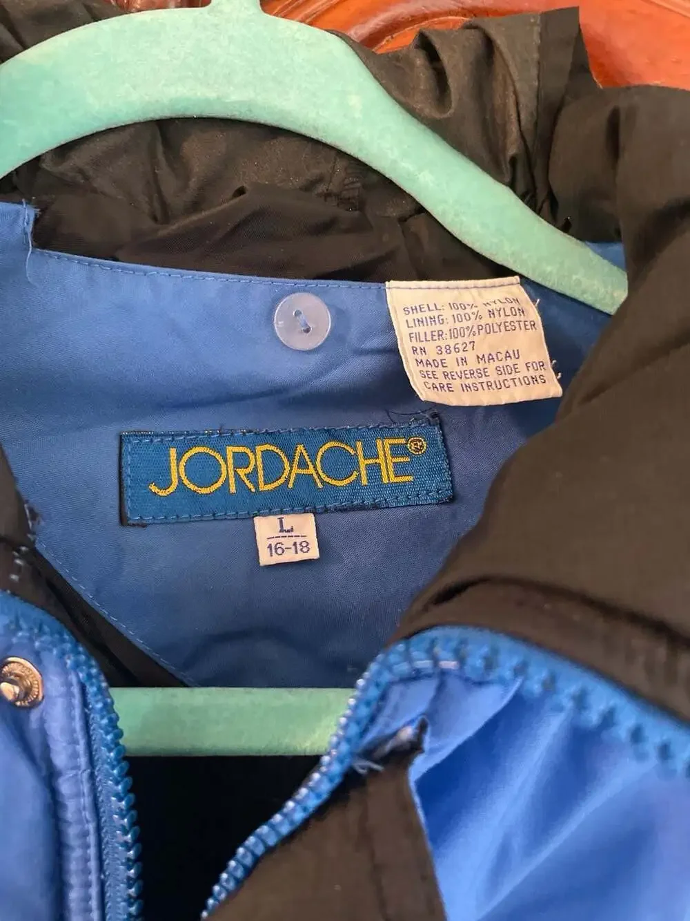Vintage Jordache Hooded Puffer Vest Blue Black Red Size L